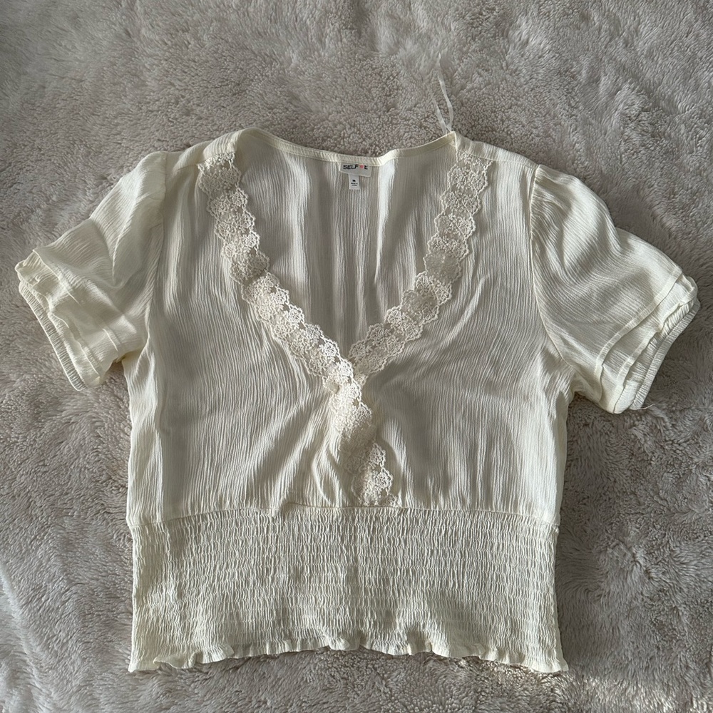 Off-White V-Neck Lace Blouse